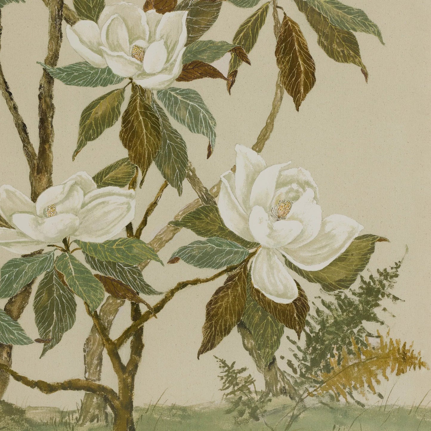 004 SI-2542469,SI-2542470,SI-2542471,SI-2542472 | Closeup | Tan Chinoiserie by Laurel-Dawn Latshaw by Four Hands. Made from textured fine art paper in a unique style.