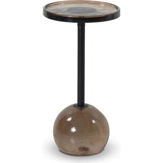 Viola Accent Table by Four Hands in smoked brown cast glass, iron matte black. Made from cast glass, iron in a unique style.