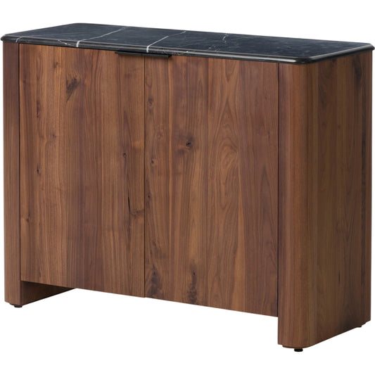 Tatum Small Cabinet by Four Hands in walnut natural, walnut natural poplar, black marble. Made from solid walnut, solid poplar, solid marble in a unique style.