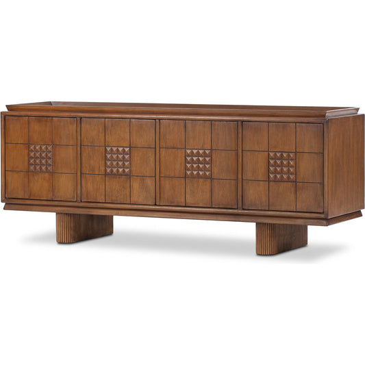 Lyle Media Console by Four Hands in rust rubberwood veneer. Made from parawood veneer, solid parawood in a unique style.