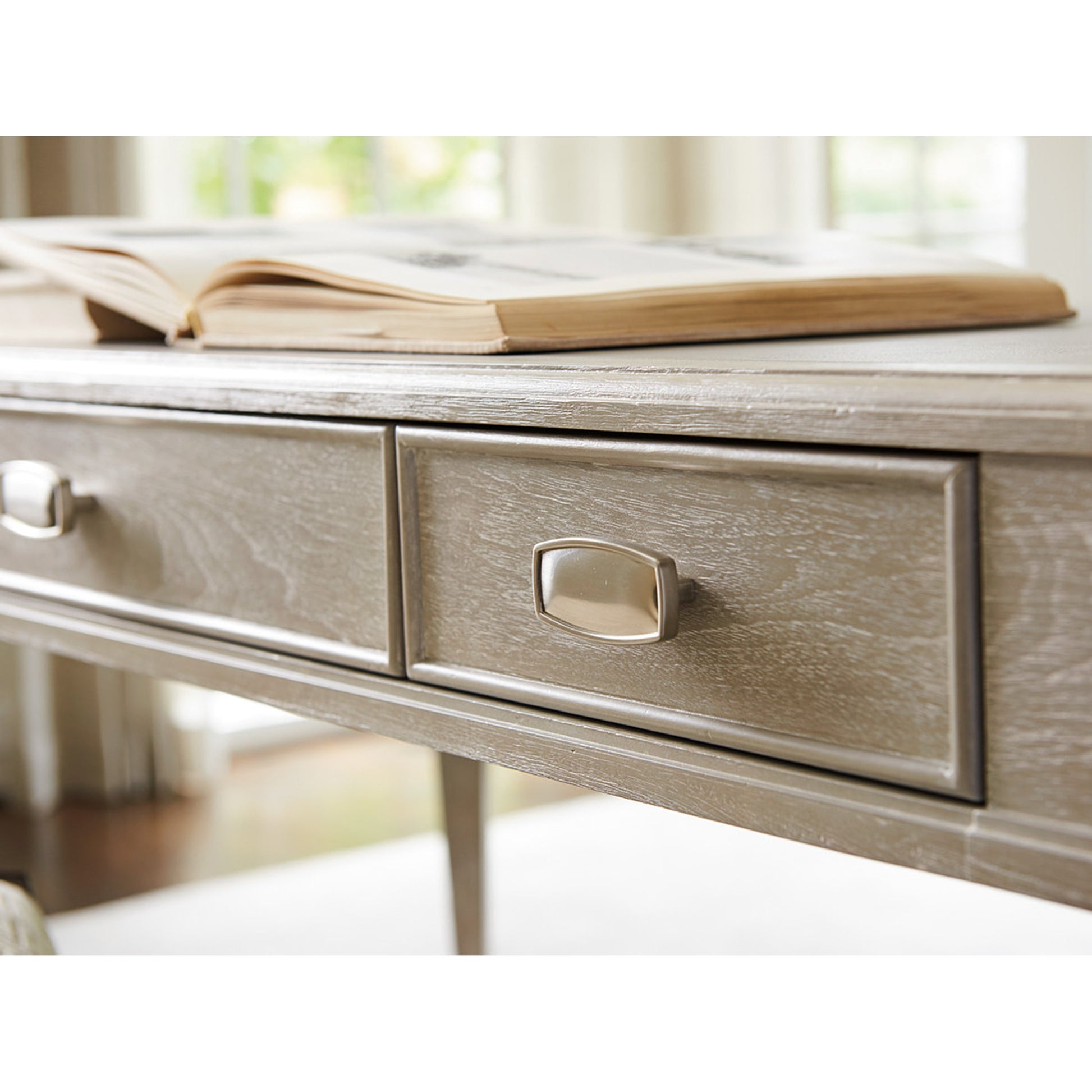 Chloe Writing Desk by Sligh in pearl gray. Made from unique in a cottage & farmhouse style.