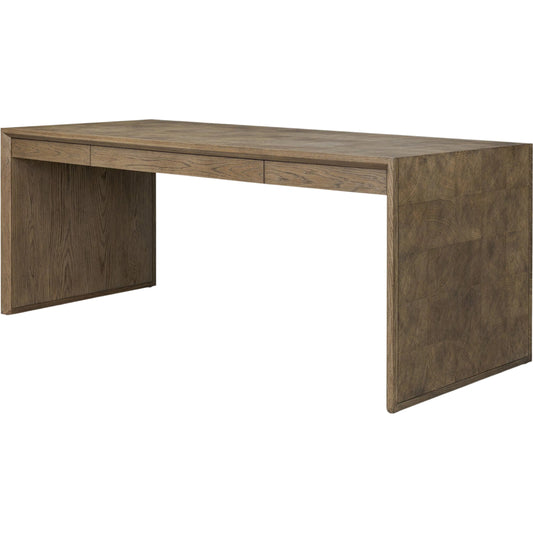 Salta Desk by Four Hands in brown oak thick veneer, brown oak solid. Made from thick oak veneer, solid oak in a unique style.