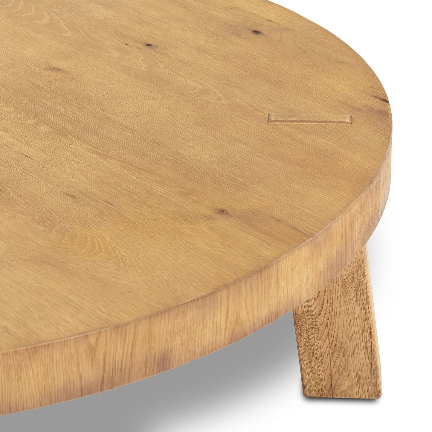 004 SI-2462047 | Closeup | Sadira Coffee Table-50" by Four Hands in worn oak veneer. Made from thick oak veneer, solid oak in a transitional style.