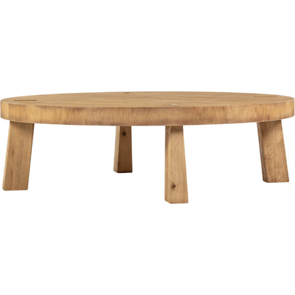 Sadira Coffee Table-50" by Four Hands in worn oak veneer. Made from thick oak veneer, solid oak in a transitional style.