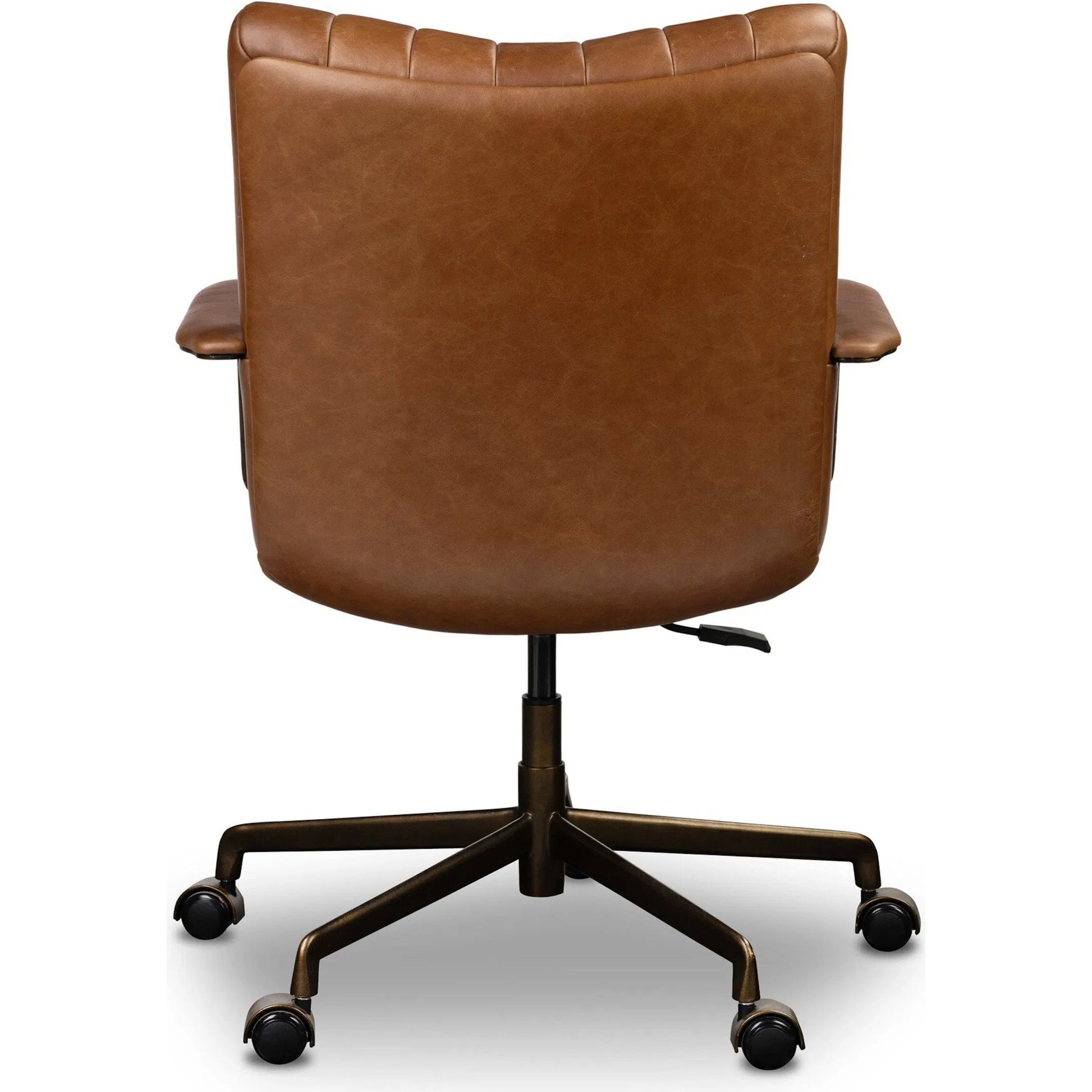 Lemmy Desk Chair by Four Hands in sonoma chestnut, brushed brass. Made from top grain leather, iron in a unique style.