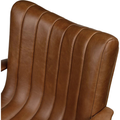 Lemmy Desk Chair by Four Hands in sonoma chestnut, brushed brass. Made from top grain leather, iron in a unique style.
