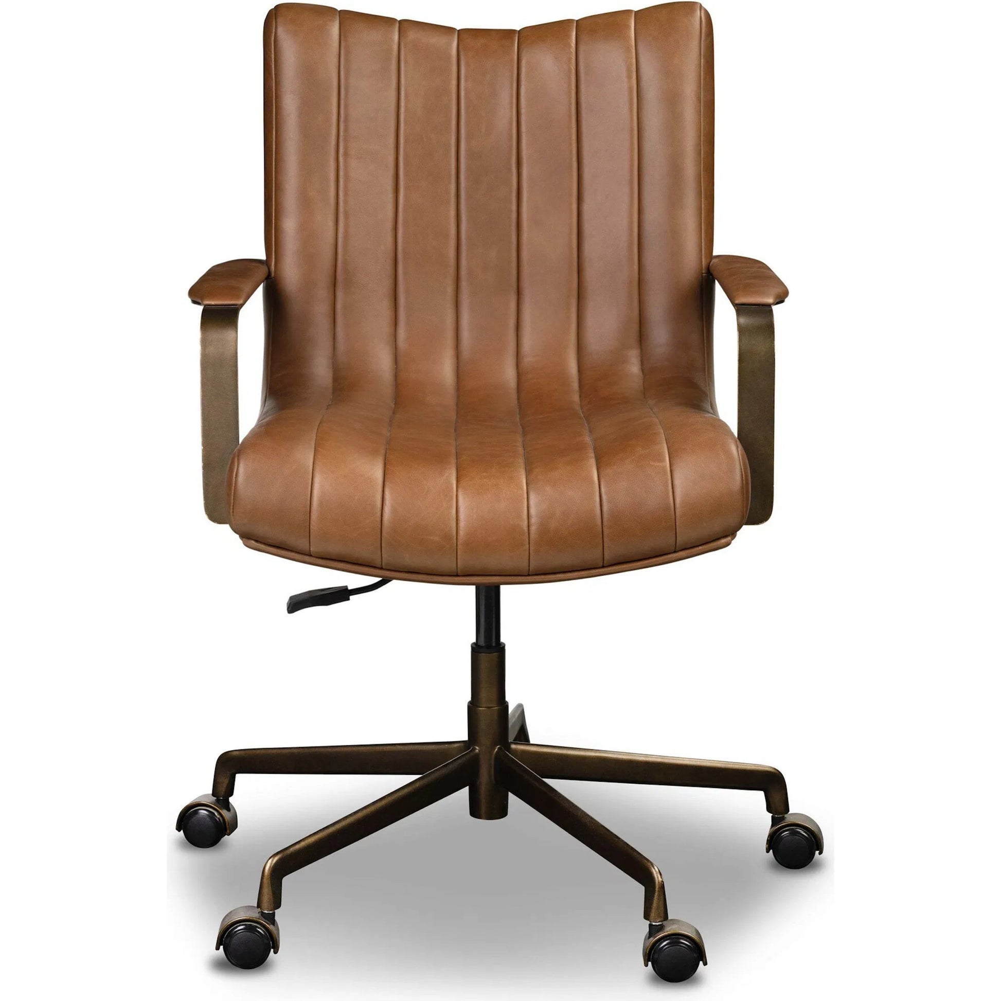 Lemmy Desk Chair by Four Hands in sonoma chestnut, brushed brass. Made from top grain leather, iron in a unique style.