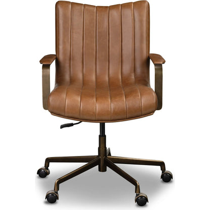 Lemmy Desk Chair by Four Hands in sonoma chestnut, brushed brass. Made from top grain leather, iron in a unique style.