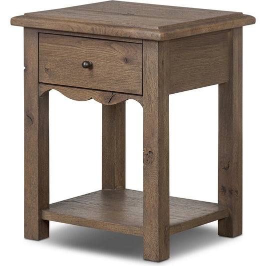 Bayla End Table by Four Hands in weathered oak veneer. Made from thick oak veneer, solid oak in a unique style.