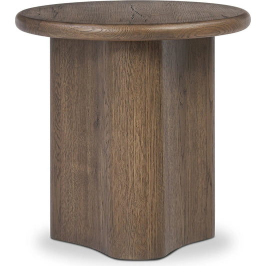 Waylie End Table by Four Hands in rustic fawn veneer. Made from thick oak veneer, solid oak in a unique style.
