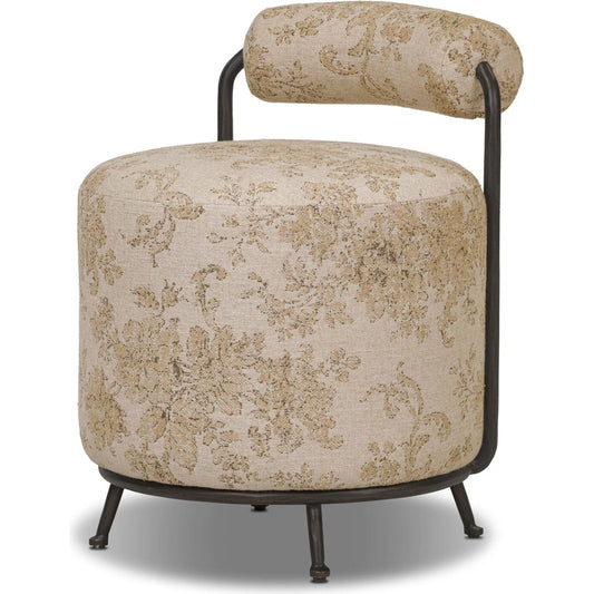 Gwendolyn Accent Stool by Four Hands in fallingbrook natural, hammered bronze. Made from 53% polyester, 33% rayon, 14% linen, iron in a traditional style.