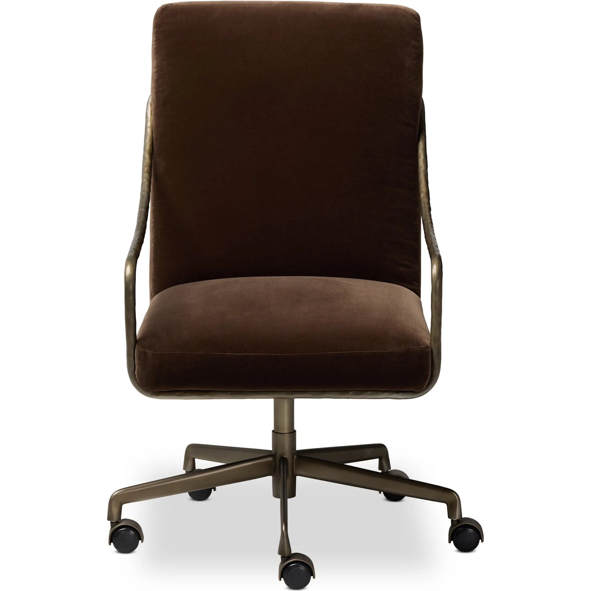 Alonzo Desk Chair by Four Hands in surrey mink, warm nickel, hammered warm nicklel. Made from 76.8% cotton, 23.2% polyester, iron in a unique style.