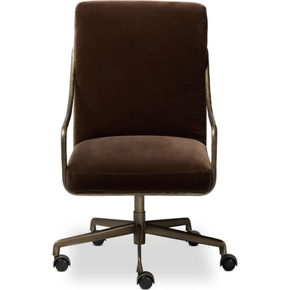 Alonzo Desk Chair by Four Hands in surrey mink, warm nickel, hammered warm nicklel. Made from 76.8% cotton, 23.2% polyester, iron in a unique style.