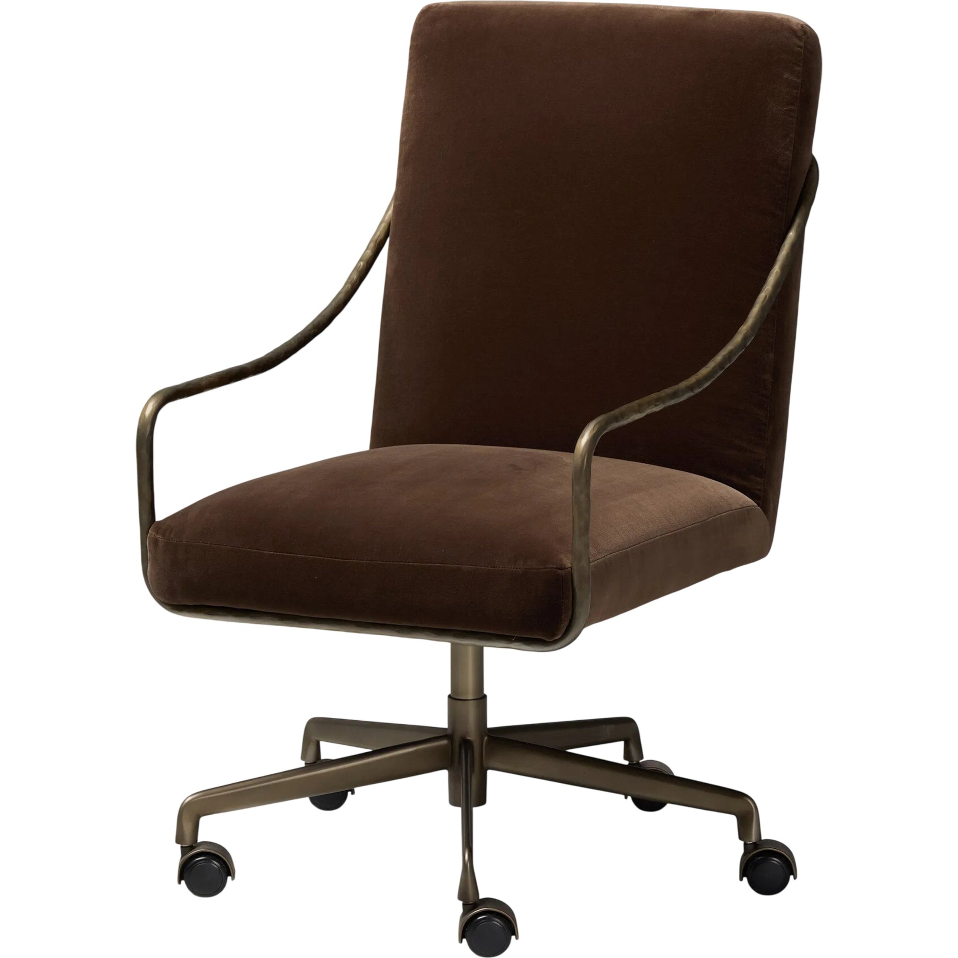 Alonzo Desk Chair by Four Hands in surrey mink, warm nickel, hammered warm nicklel. Made from 76.8% cotton, 23.2% polyester, iron in a unique style.