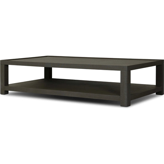 Sasha Coffee Table by Four Hands in dark green lacquered linen. Made from painted linen in a unique style.