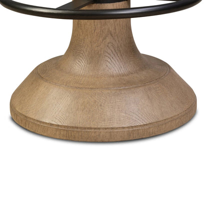 Montclair Stool by Four Hands in antwerp natural, drifted oak resin, aged iron. Made from 39% flax/linen, 35% cotton, 26% polyester, composite resin mixture, iron in a unique style.