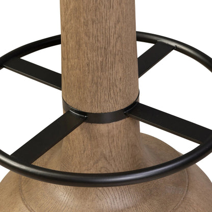 Montclair Stool by Four Hands in antwerp natural, drifted oak resin, aged iron. Made from 39% flax/linen, 35% cotton, 26% polyester, composite resin mixture, iron in a unique style.