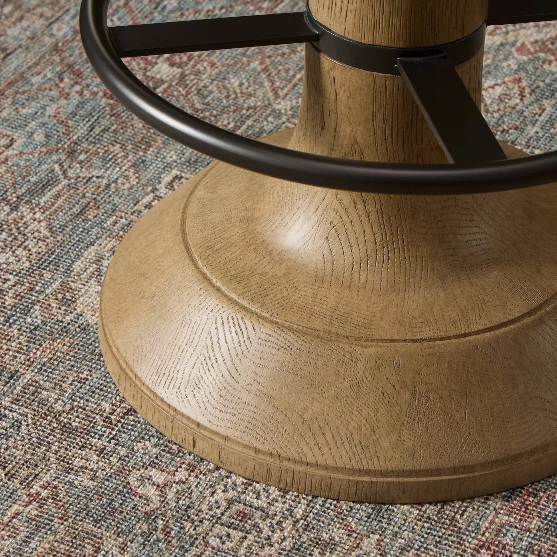 Montclair Stool by Four Hands in antwerp natural, drifted oak resin, aged iron. Made from 39% flax/linen, 35% cotton, 26% polyester, composite resin mixture, iron in a unique style.