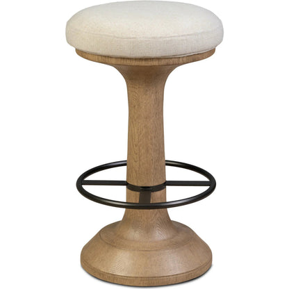 Montclair Stool by Four Hands in antwerp natural, drifted oak resin, aged iron. Made from 39% flax/linen, 35% cotton, 26% polyester, composite resin mixture, iron in a unique style.