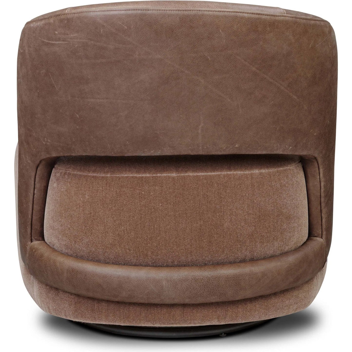 002 SI-2531572 | Additional Silo | Andrina Swivel Chair by Four Hands in monte mushroom, palermo cigar. Made from 50% viscose, 50% wool, top grain leather in a transitional style.