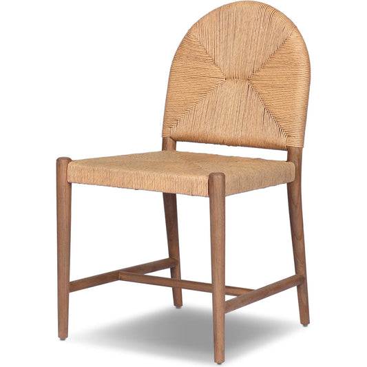 Abilene Outdoor Dining Chair by Four Hands in fine textured natural, stained toasted brown. Made from 100% polyethylene, solid teak in a rustic style.
