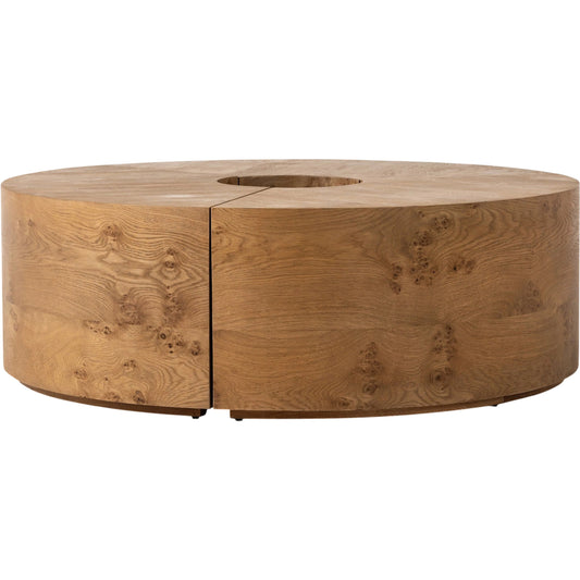 Rue Coffee Table by Four Hands in barley medium burl oak, barley medium burl oak solid. Made from oak veneer, solid oak in a unique style.