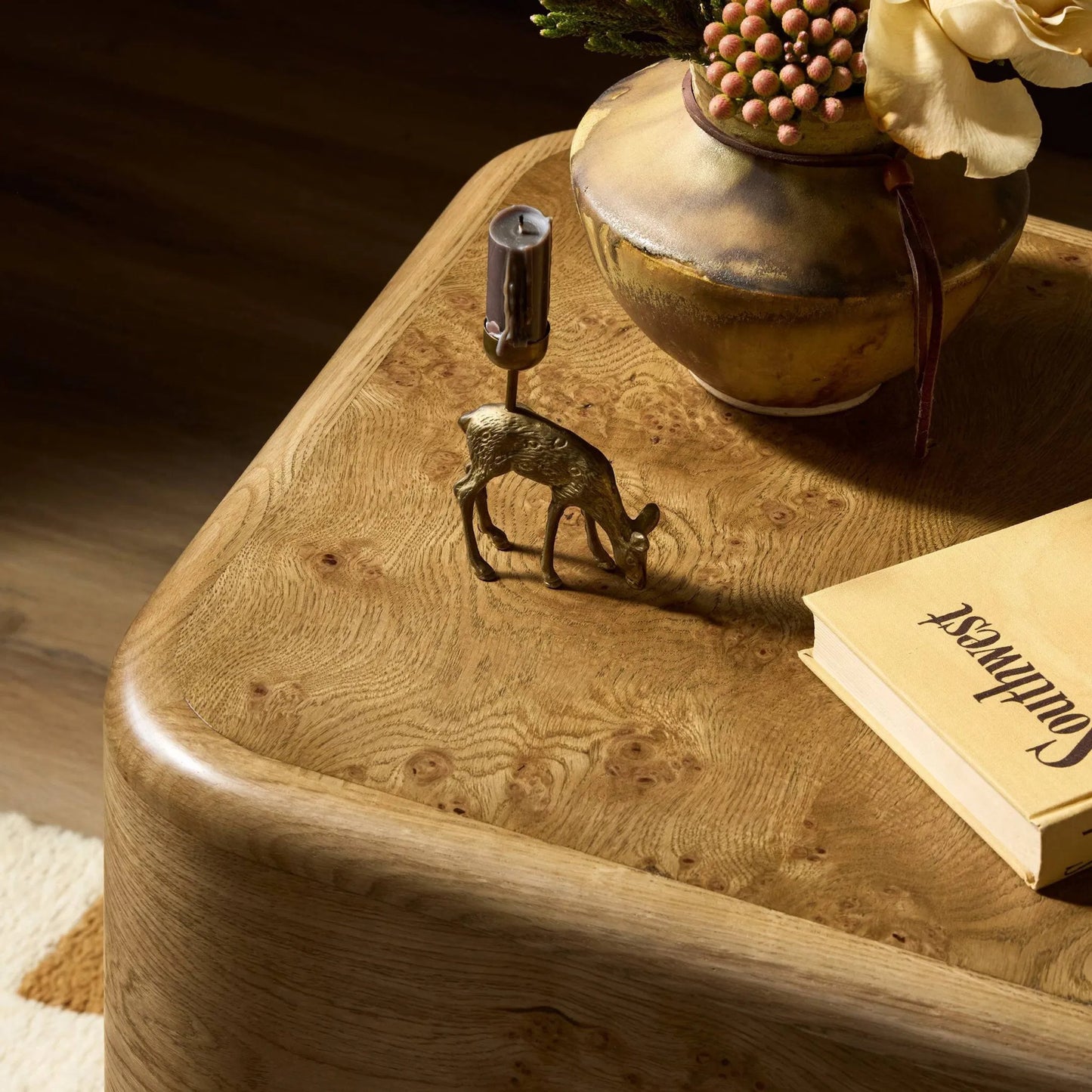 010 SI-2531709 | Closeup | Talessi End Table by Four Hands in wheat medium burl oak, wheat medium burl oak solid. Made from oak veneer, solid oak in a unique style.