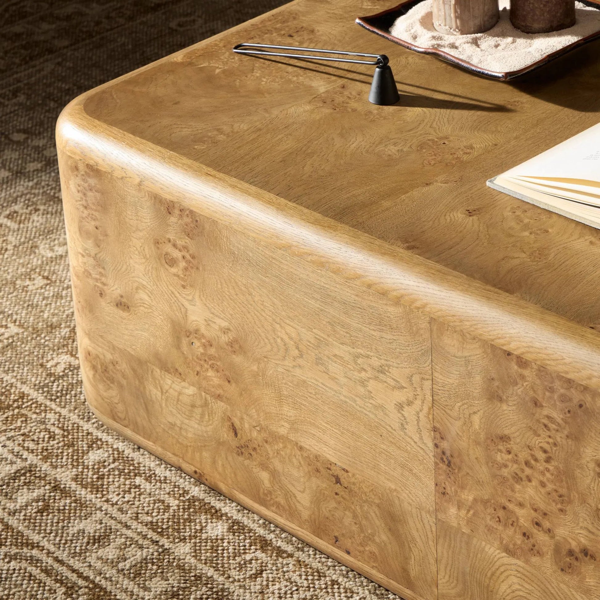 Talessi Square Coffee Table by Four Hands in wheat medium burl oak, wheat medium burl oak solid. Made from oak veneer, solid oak in a unique style.