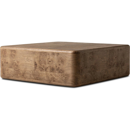 Talessi Square Coffee Table by Four Hands in wheat medium burl oak, wheat medium burl oak solid. Made from oak veneer, solid oak in a unique style.
