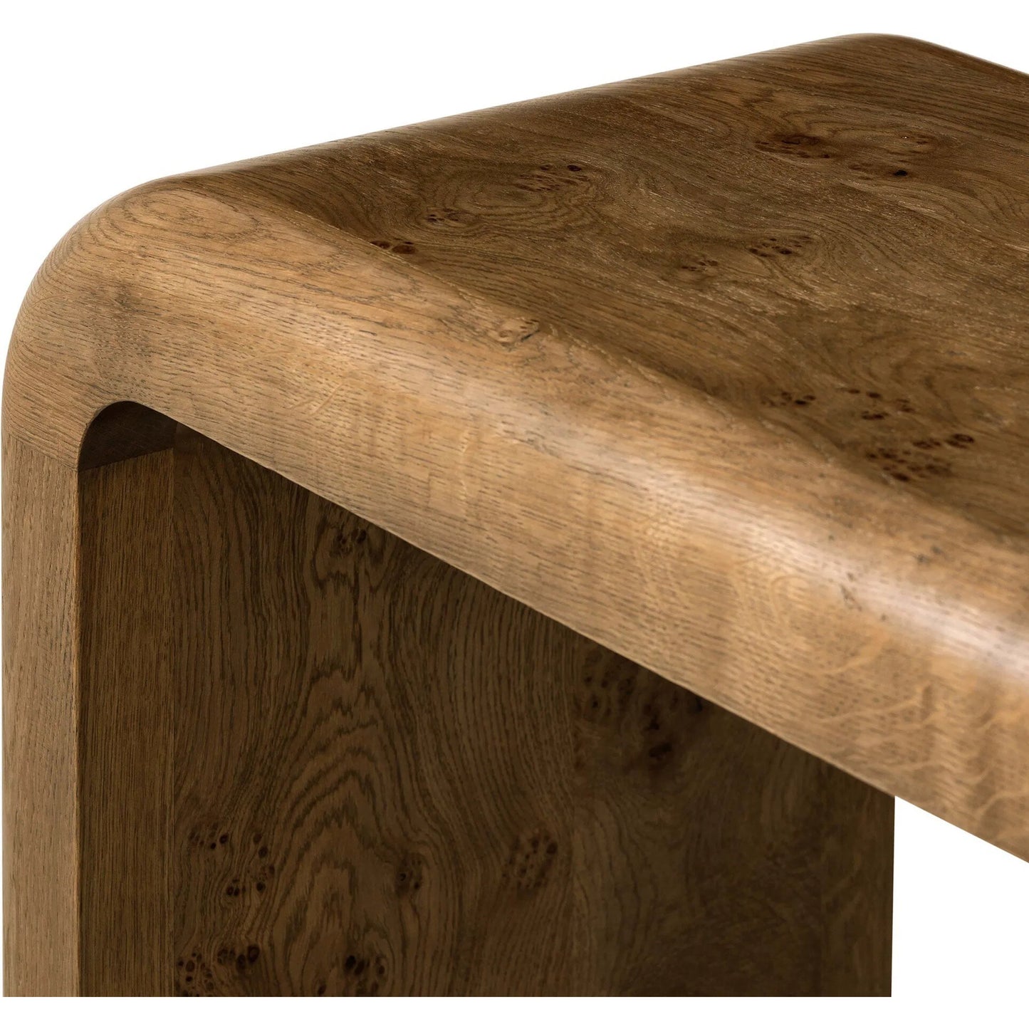007 SI-2531613 | Closeup | Daven Console Table by Four Hands in rye medium burl oak veneer. Made from oak veneer, solid oak in a unique style.