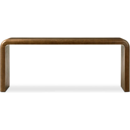 Daven Console Table by Four Hands in rye medium burl oak veneer. Made from oak veneer, solid oak in a unique style.