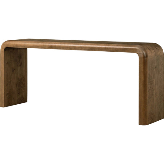 Daven Console Table by Four Hands in rye medium burl oak veneer. Made from oak veneer, solid oak in a unique style.