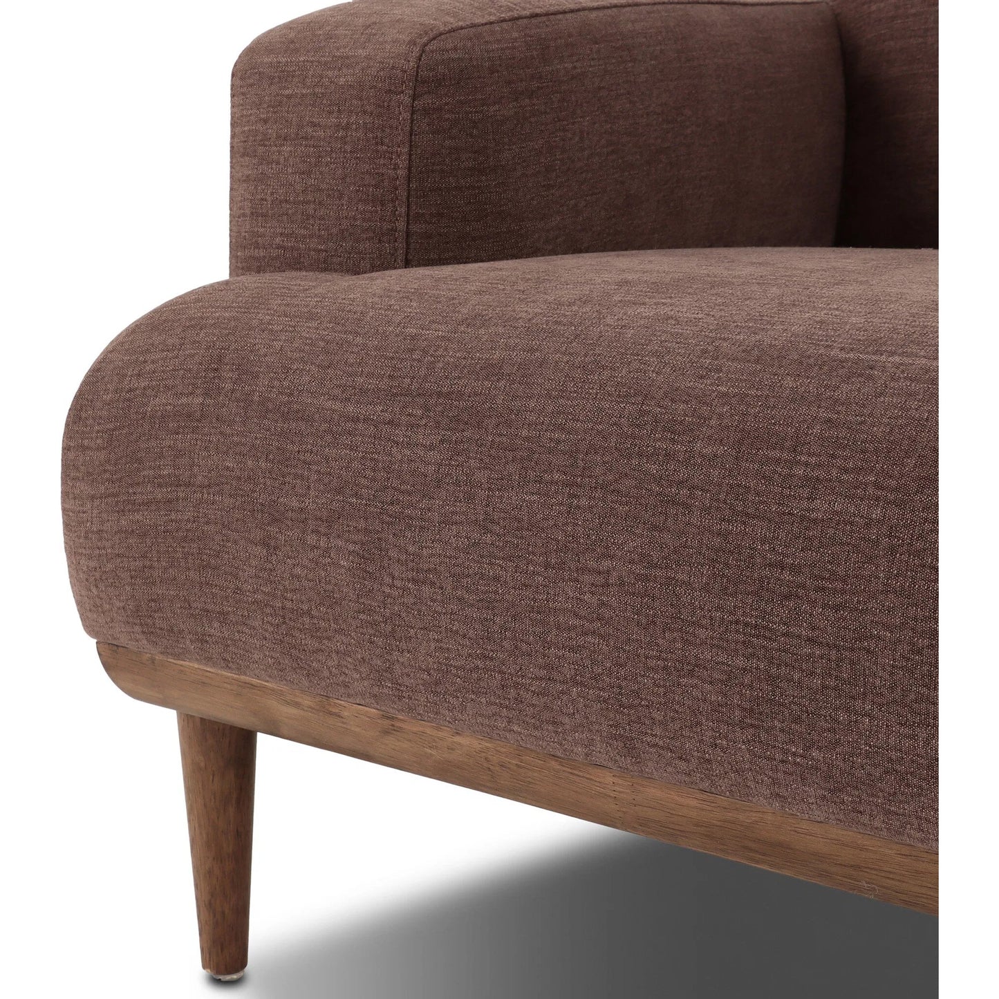 007 SI-2635225 | Closeup | Ethel Sofa by Four Hands in laughlin cafe, weathered sepia. Made from 97% polyester, 3% flax, linen, solid parawood in a unique style.