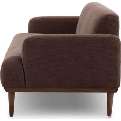 Ethel Sofa by Four Hands in laughlin cafe, weathered sepia. Made from 97% polyester, 3% flax, linen, solid parawood in a unique style.