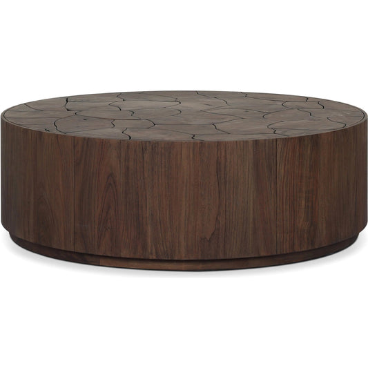 Ridge Outdoor Coffee Table by Four Hands in stained saddle brown-teak root. Made from solid teak in a unique style.