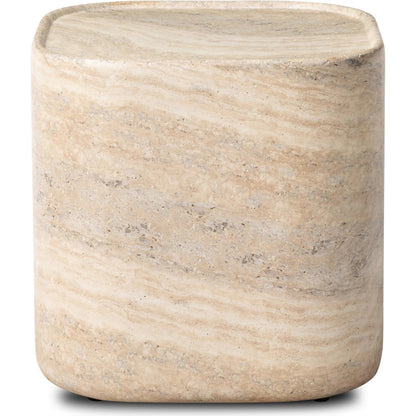 Manor Outdoor End Table by Four Hands in textured sandy grey. Made from solid concrete in a unique style.