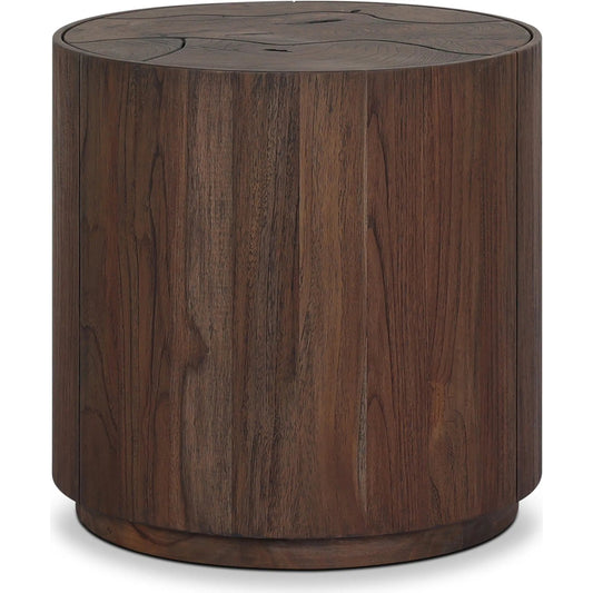 Ridge Outdoor End Table by Four Hands in stained saddle brown-teak root. Made from solid teak in a unique style.