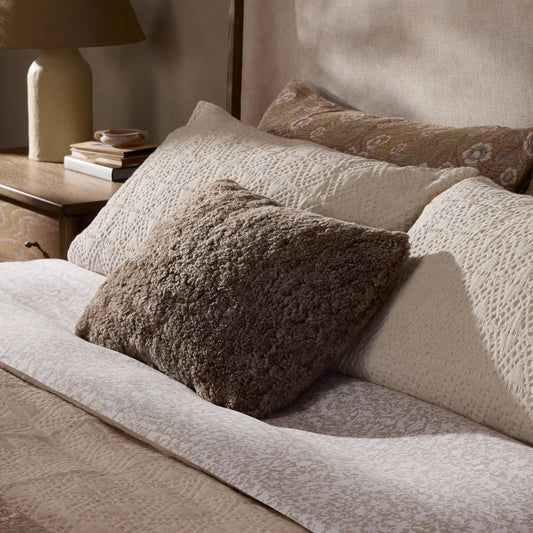 Toby Pillow by Four Hands in taupe shearling. Made from shearling in a unique style.