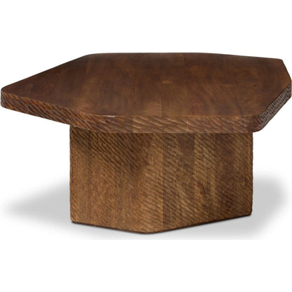 Nella Coffee Table by Four Hands in warm chestnut, carved warm mango. Made from solid mango in a unique style.