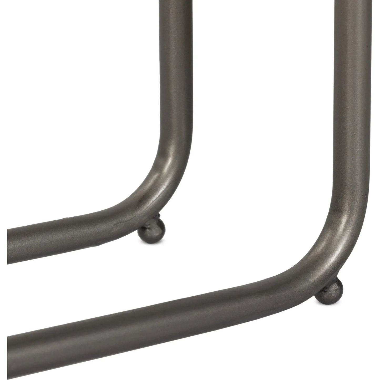 009 SI-2531681 | Closeup | Pixie End Table by Four Hands in grey stripe travertine, light antique pewter. Made from solid travertine, iron in a unique style.
