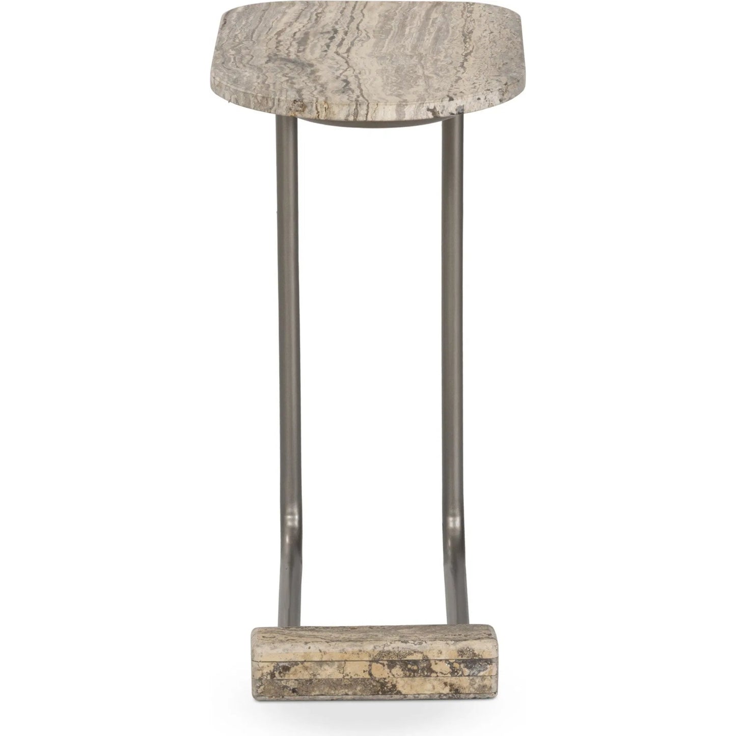 002 SI-2531681 | Additional Silo | Pixie End Table by Four Hands in grey stripe travertine, light antique pewter. Made from solid travertine, iron in a unique style.