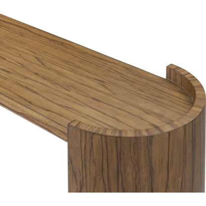 Damari Console Table by Four Hands in medium brown limba. Made from limba veneer in a transitional style.