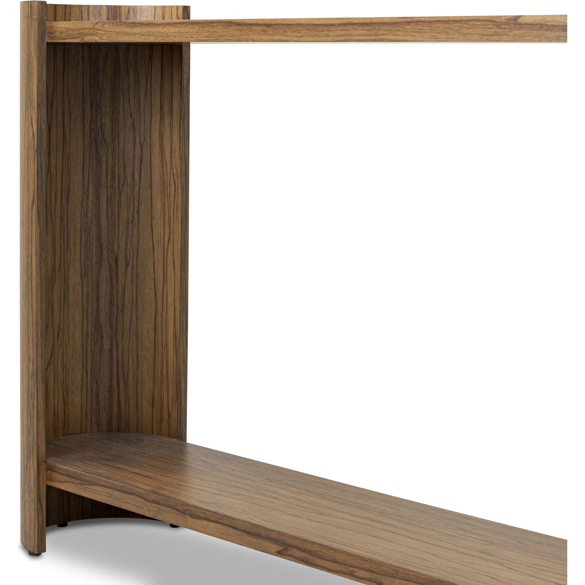 Damari Console Table by Four Hands in medium brown limba. Made from limba veneer in a transitional style.