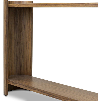 Damari Console Table by Four Hands in medium brown limba. Made from limba veneer in a transitional style.