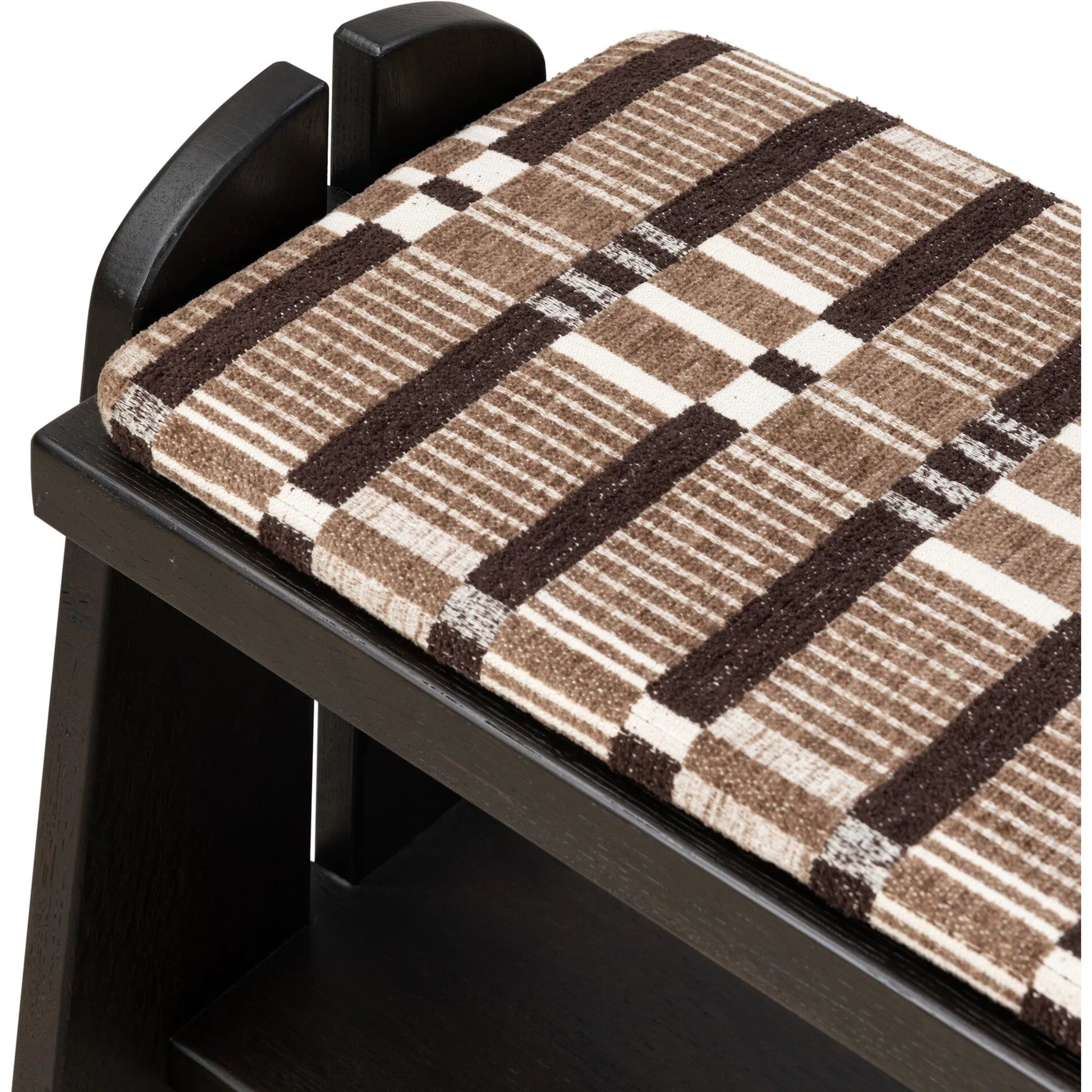 Landrea Accent Stool by Four Hands in sandhill cocoa, smoked black, smoked black veneer. Made from 100% polyester, solid oak, thick oak veneer in a unique style.