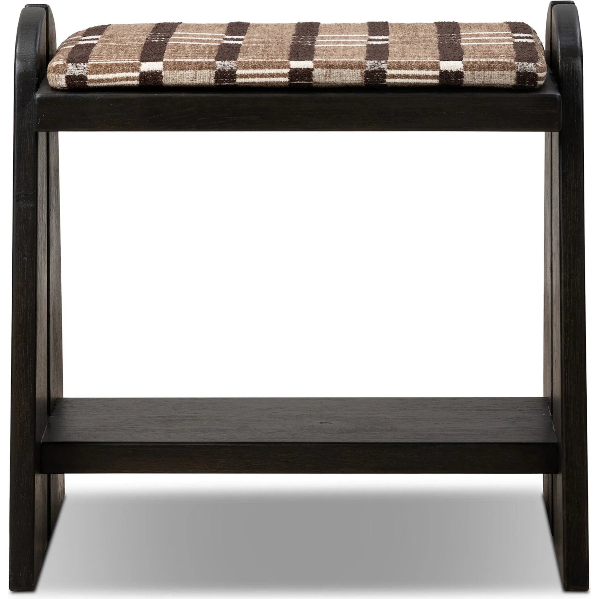 Landrea Accent Stool by Four Hands in sandhill cocoa, smoked black, smoked black veneer. Made from 100% polyester, solid oak, thick oak veneer in a unique style.