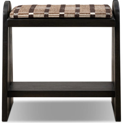 Landrea Accent Stool by Four Hands in sandhill cocoa, smoked black, smoked black veneer. Made from 100% polyester, solid oak, thick oak veneer in a unique style.