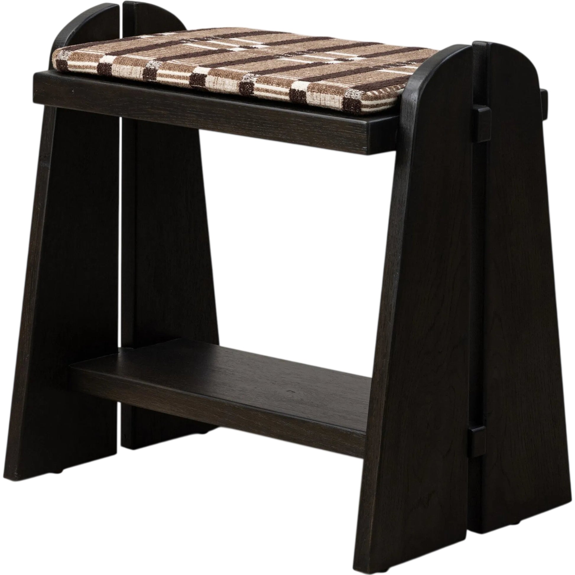 Landrea Accent Stool by Four Hands in sandhill cocoa, smoked black, smoked black veneer. Made from 100% polyester, solid oak, thick oak veneer in a unique style.
