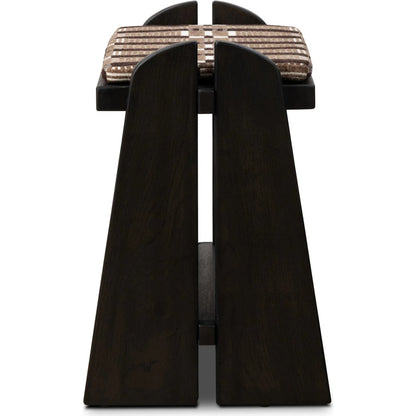 Landrea Accent Stool by Four Hands in sandhill cocoa, smoked black, smoked black veneer. Made from 100% polyester, solid oak, thick oak veneer in a unique style.