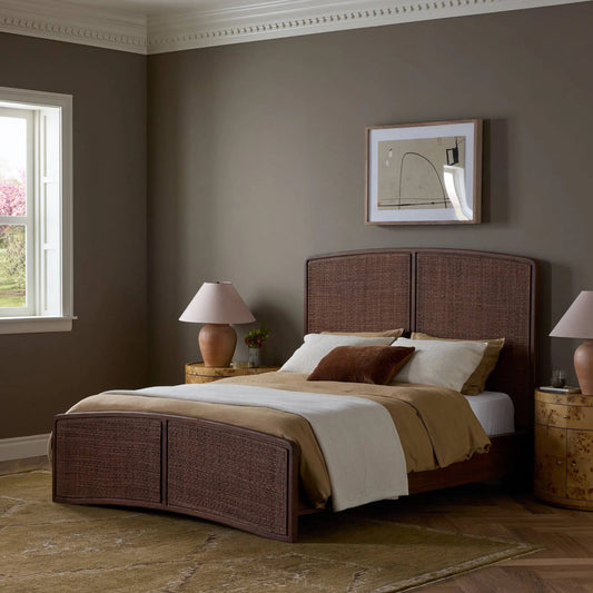 Sondo Bed by Four Hands in cocoa cane, brown wash. Made from cane, solid mango in a unique style.